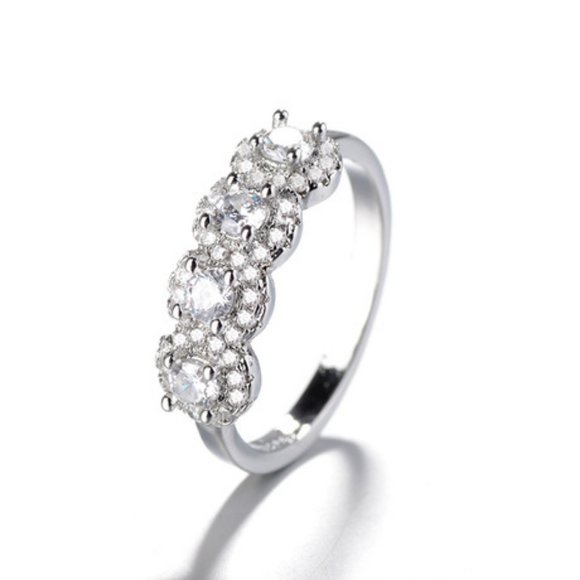NEW 925 Sterling Silver Round Diamond Halo Half Eternity Ring - Picture 4 of 5